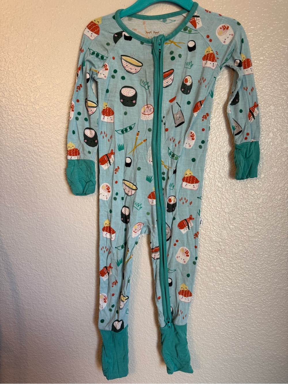 Little Sleepies Light Teal Sushi Print Footed One-Piece Pajamas